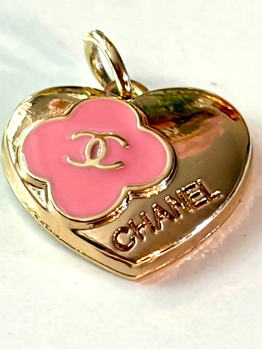 Chanel Pink Heart CC Zipper Pull Charm